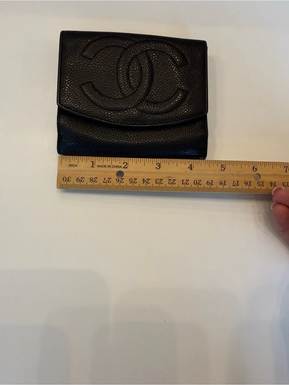 Authentic Chanel Black Caviar Leather CC Compact Bifold Wallet